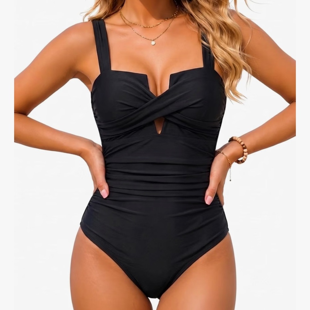 Classic Black One-Piece Swimsuit with Twist Front